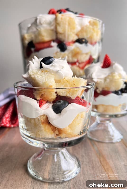 Summer Triple Berry Trifle Recipe — Light Layered Dessert 3 Berry Trifle layers