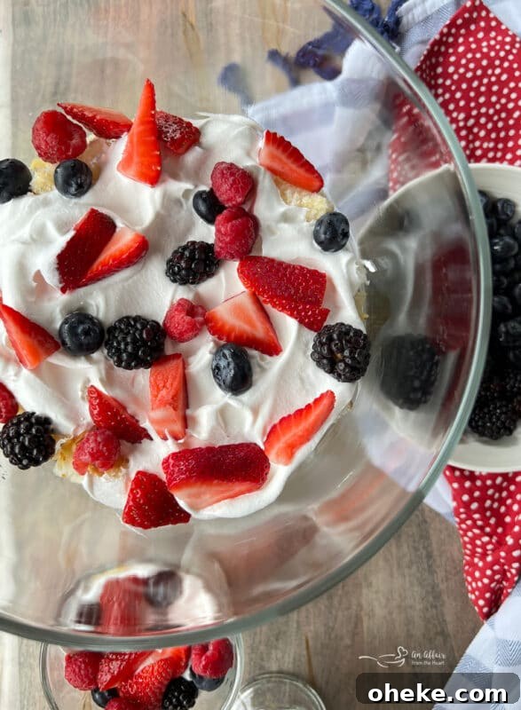 Summer Triple Berry Trifle Recipe — Light Layered Dessert 8 Whipped cream layer