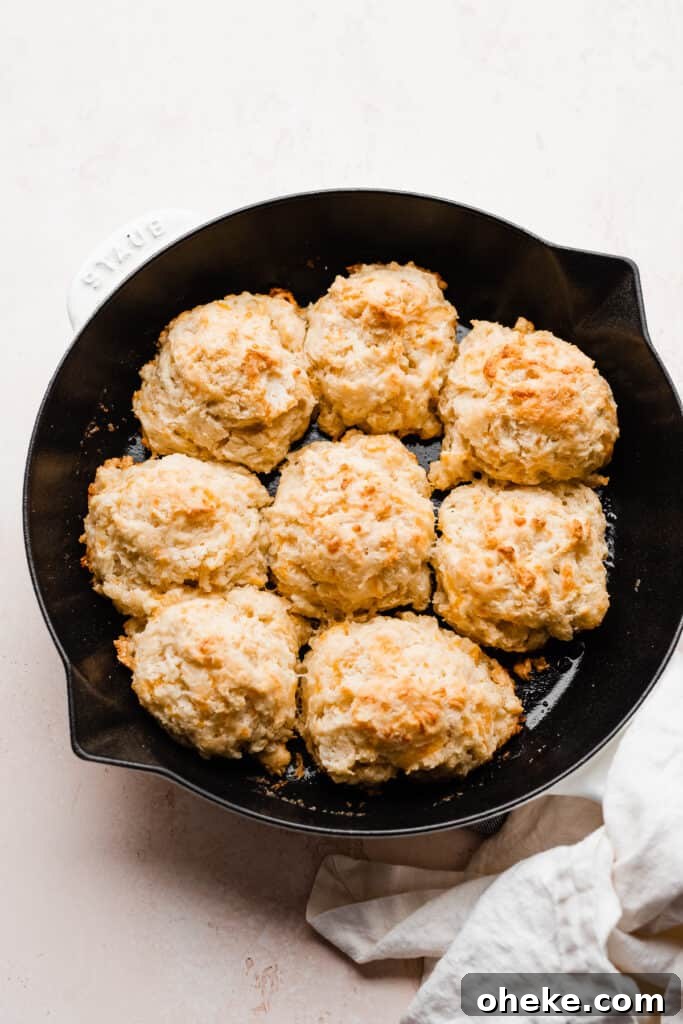 Baked biscuits in a skillet.