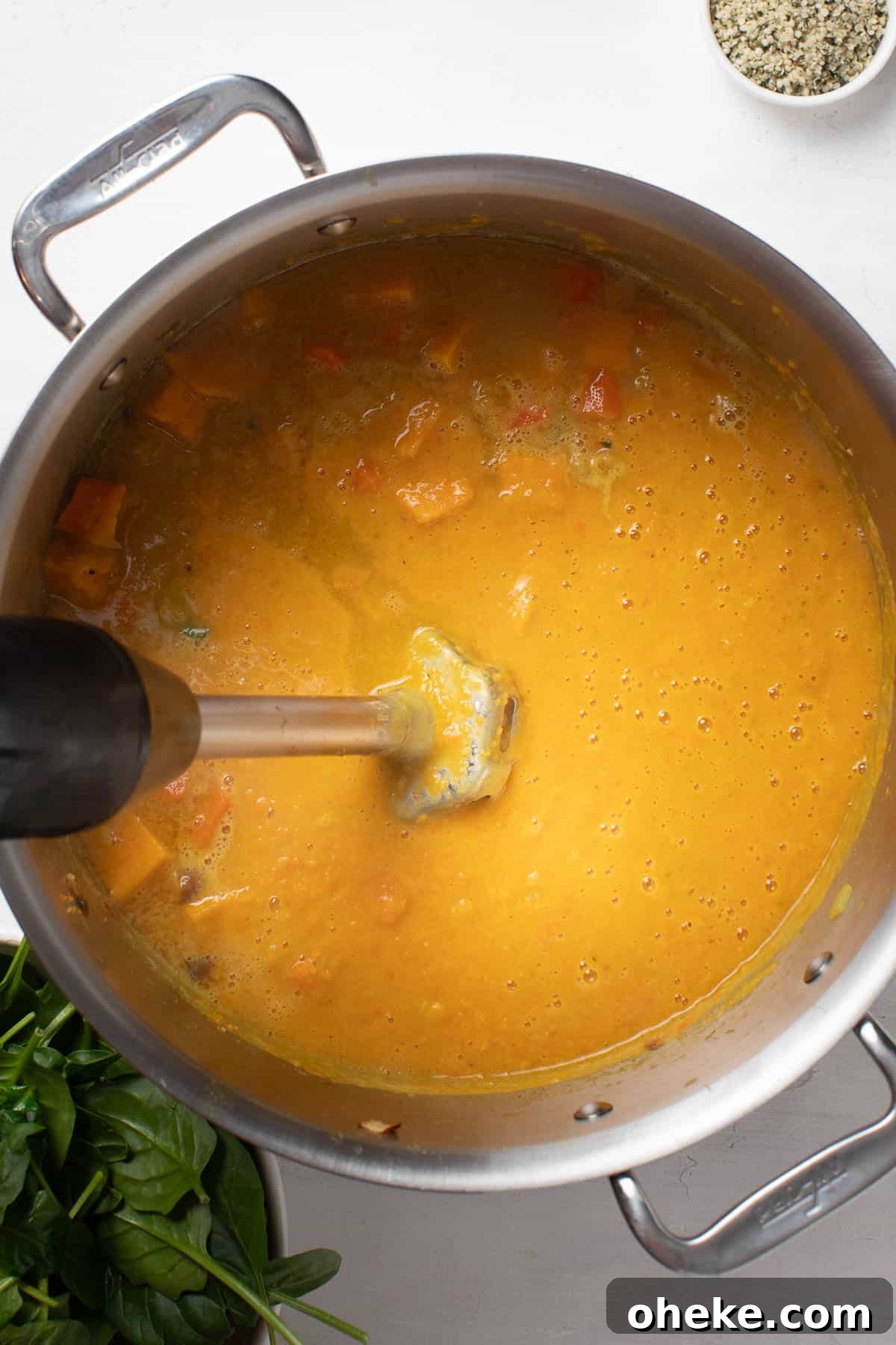 Turmeric Ginger Chickpea Stew to Reduce Inflammation 7 Blending the sweet potatoes and chickpeas into a smooth soup.