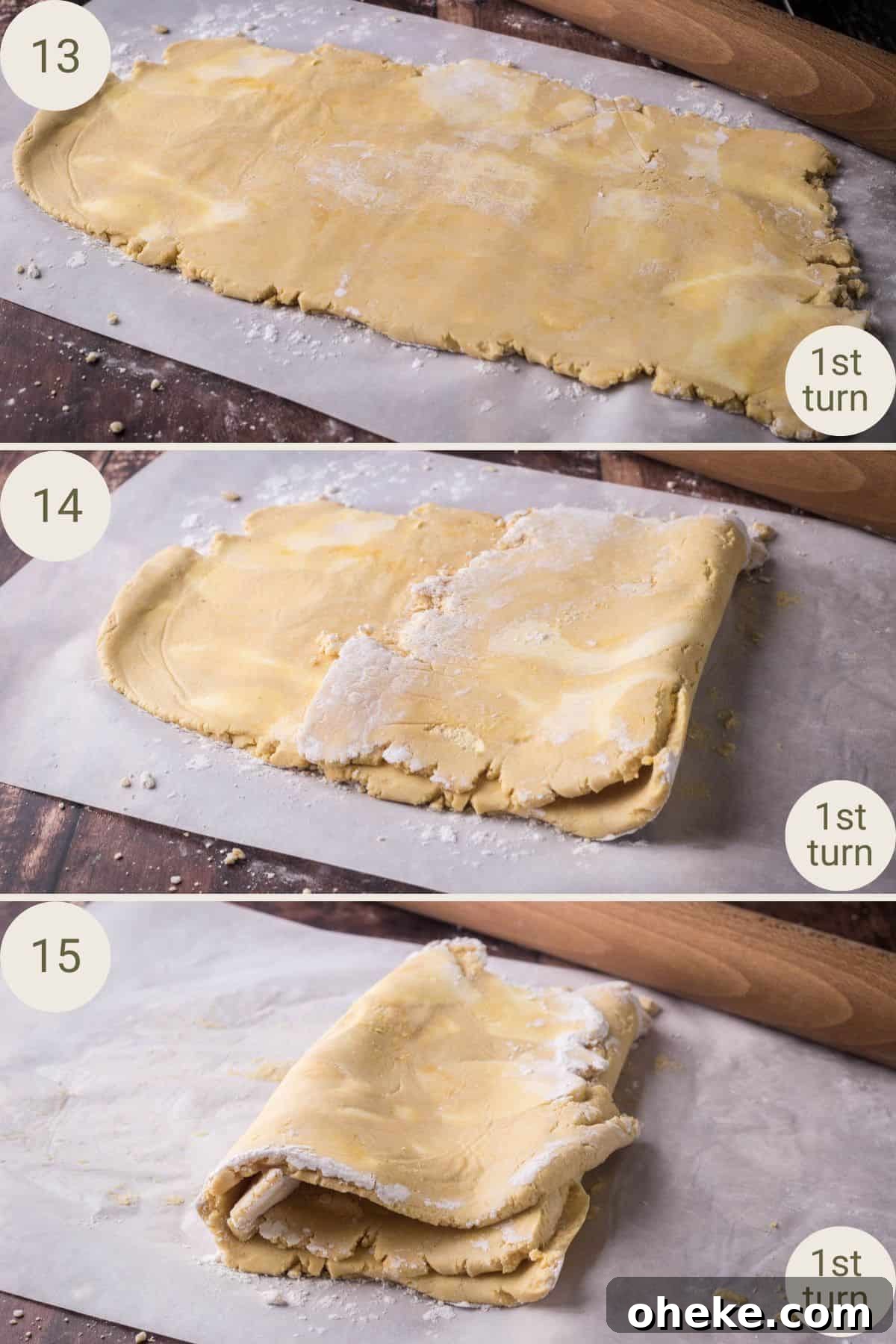 Quick Homemade Gluten-Free Rough Puff Pastry Recipe 8 Pastry dough folded up one end towards centre and the other folded on top of it to create an envelope effect.