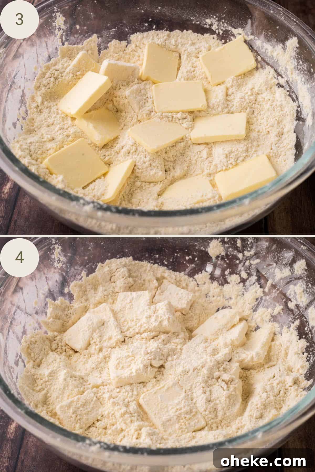 Quick Homemade Gluten-Free Rough Puff Pastry Recipe 6 Slices of cold butter added to dry ingredients for puff pastry and coated individually in flour mix.