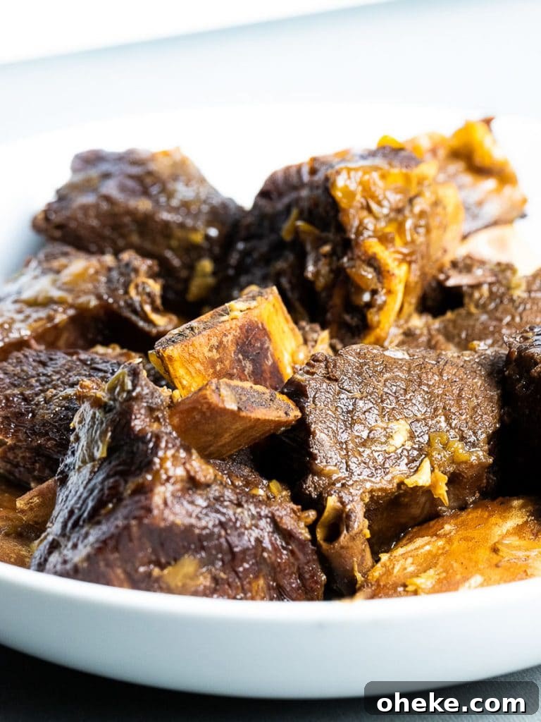 Instant Pot cooked Korean short ribs in white bowl