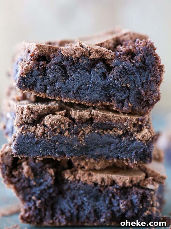 Browned Butter Brownies in a stack of three.