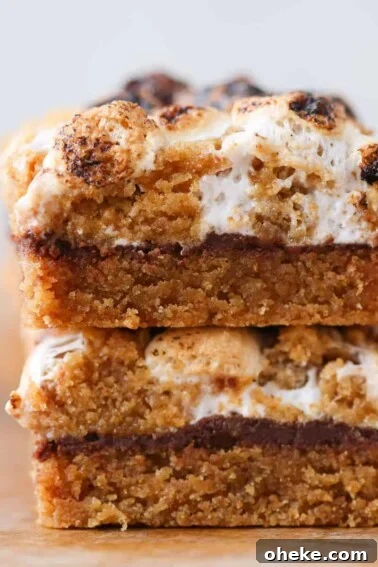 Soft Chewy Smores Crumble Bars sliced stacked.