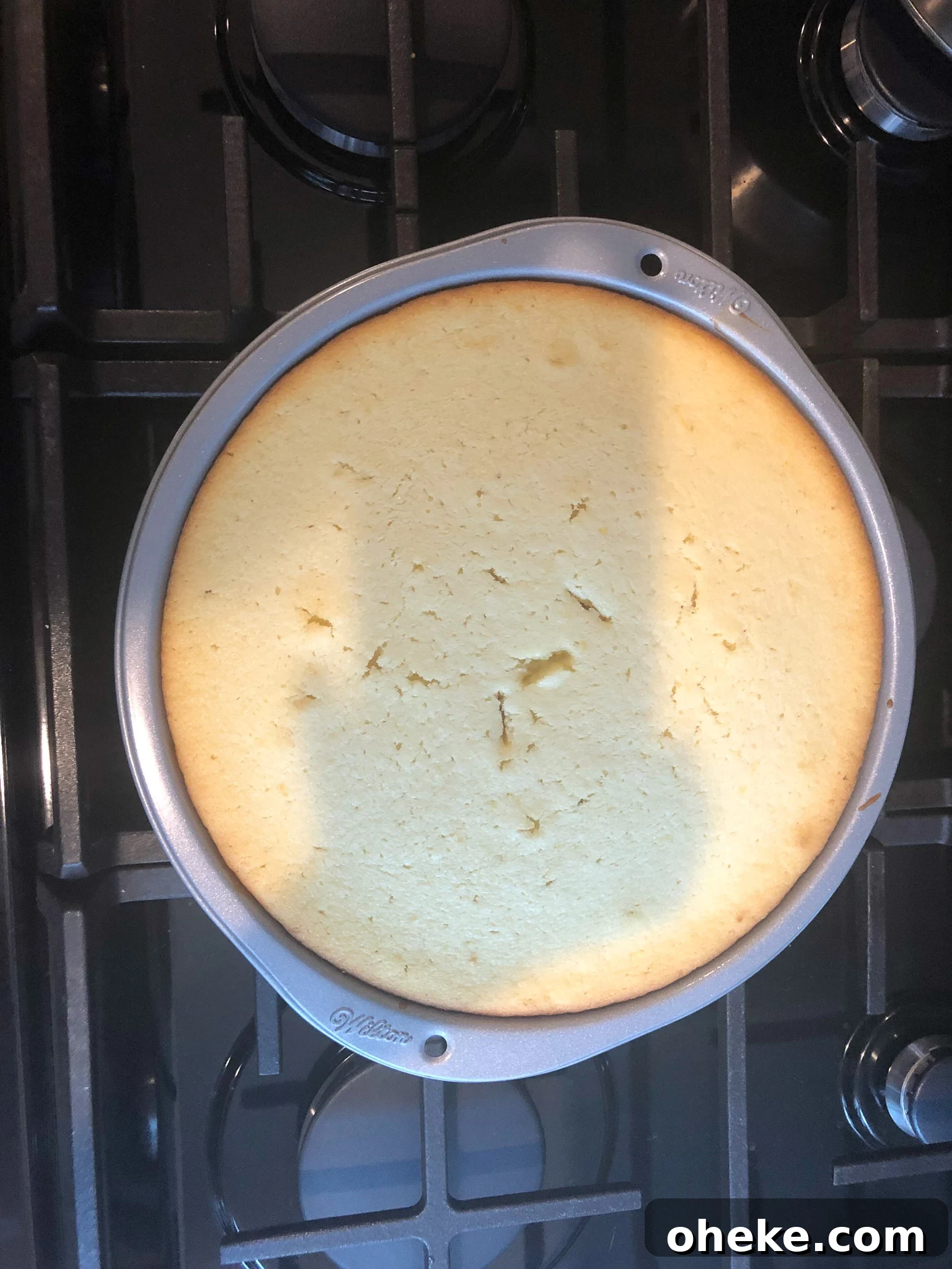 Baked cake out of the oven.