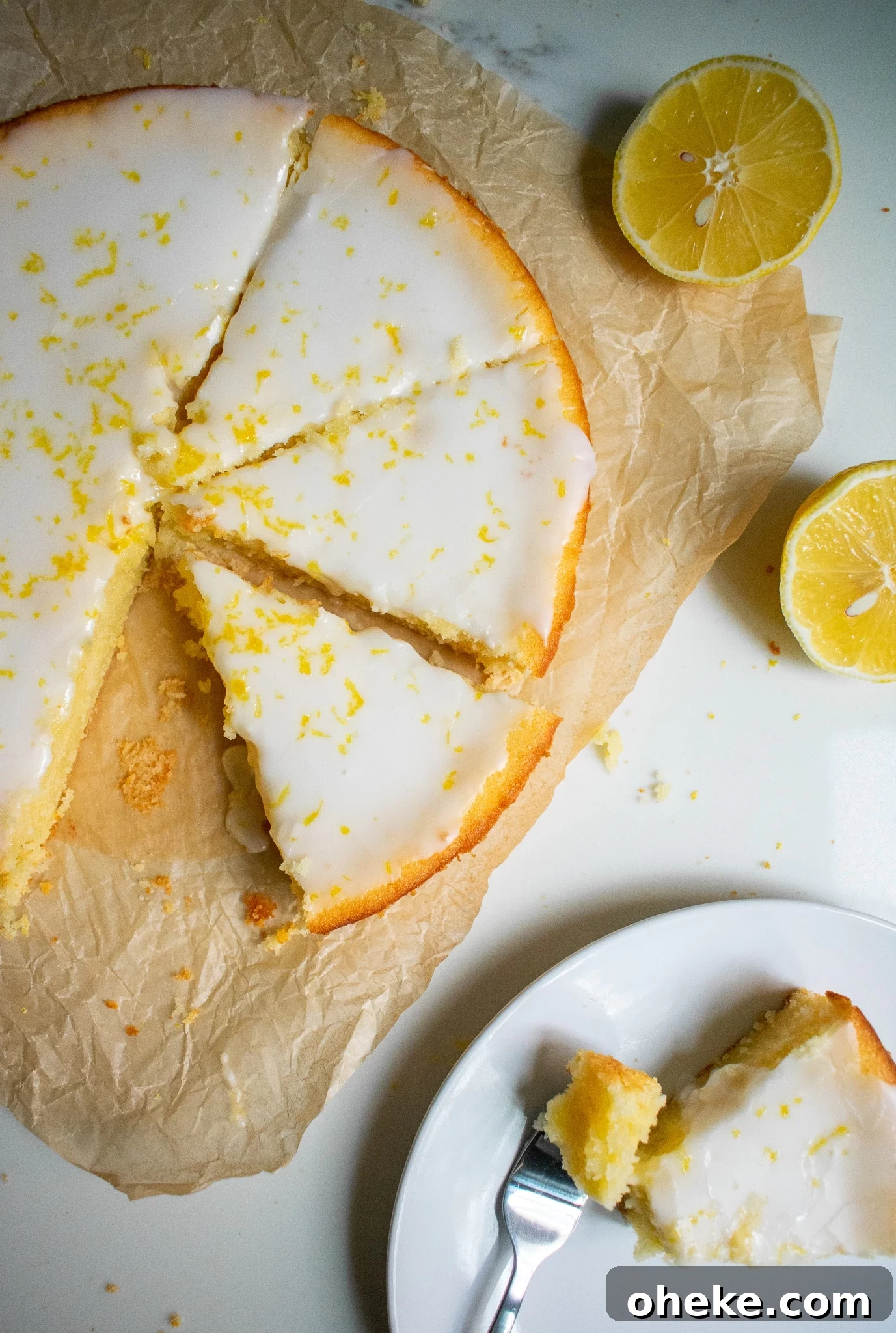 Lemon cake covered with icing.