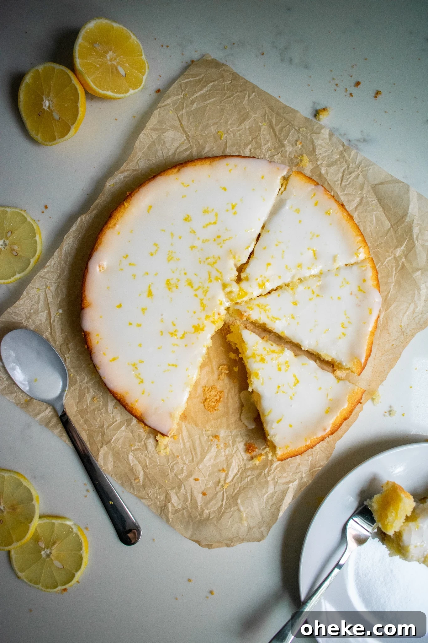 Lemon cake covered with icing.