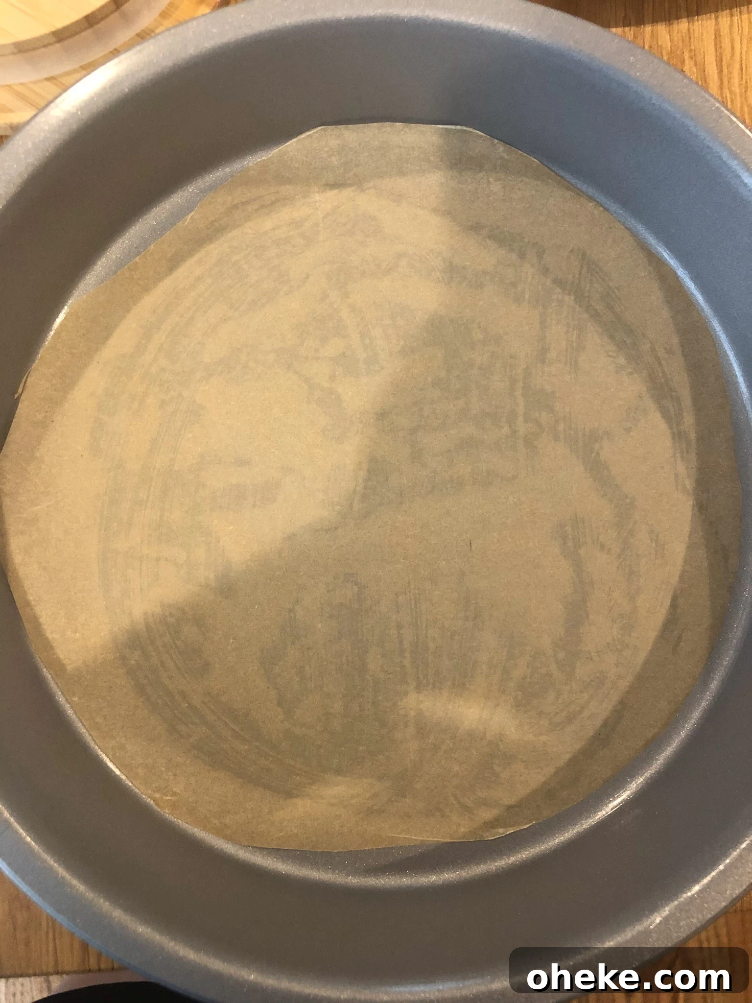 Lined cake pan.