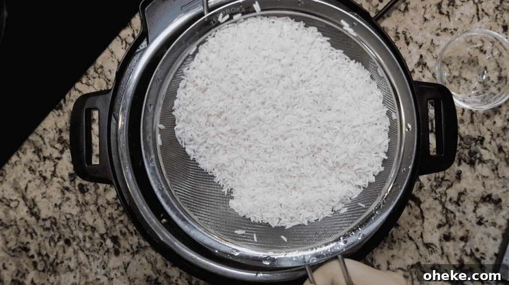 Adding rice to pot