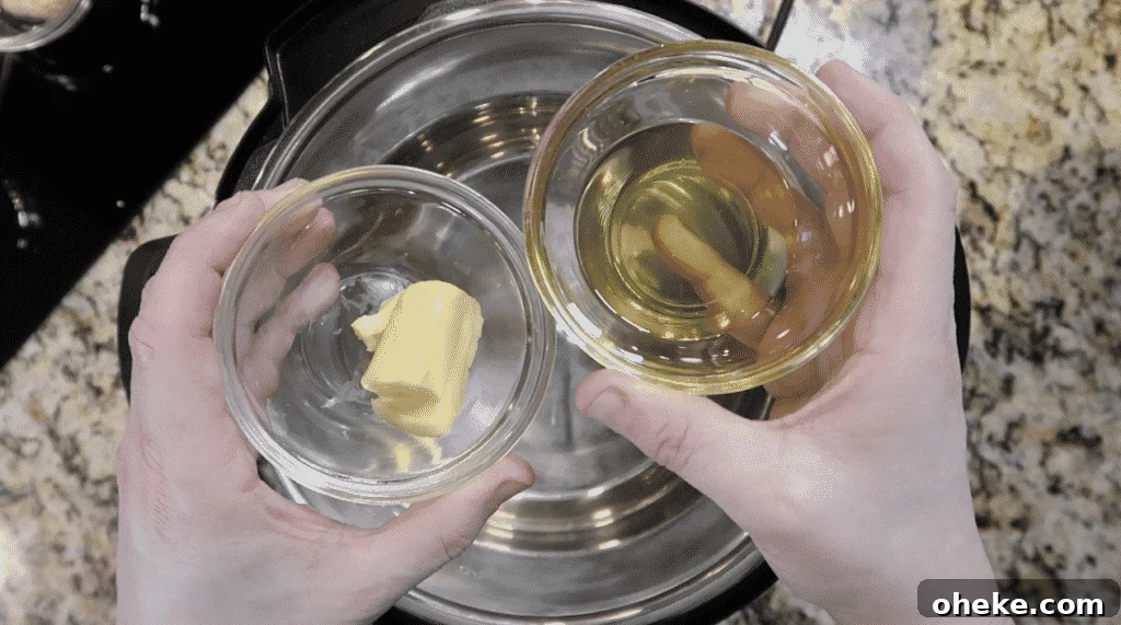 Add some butter and oil to the Instant Pot.