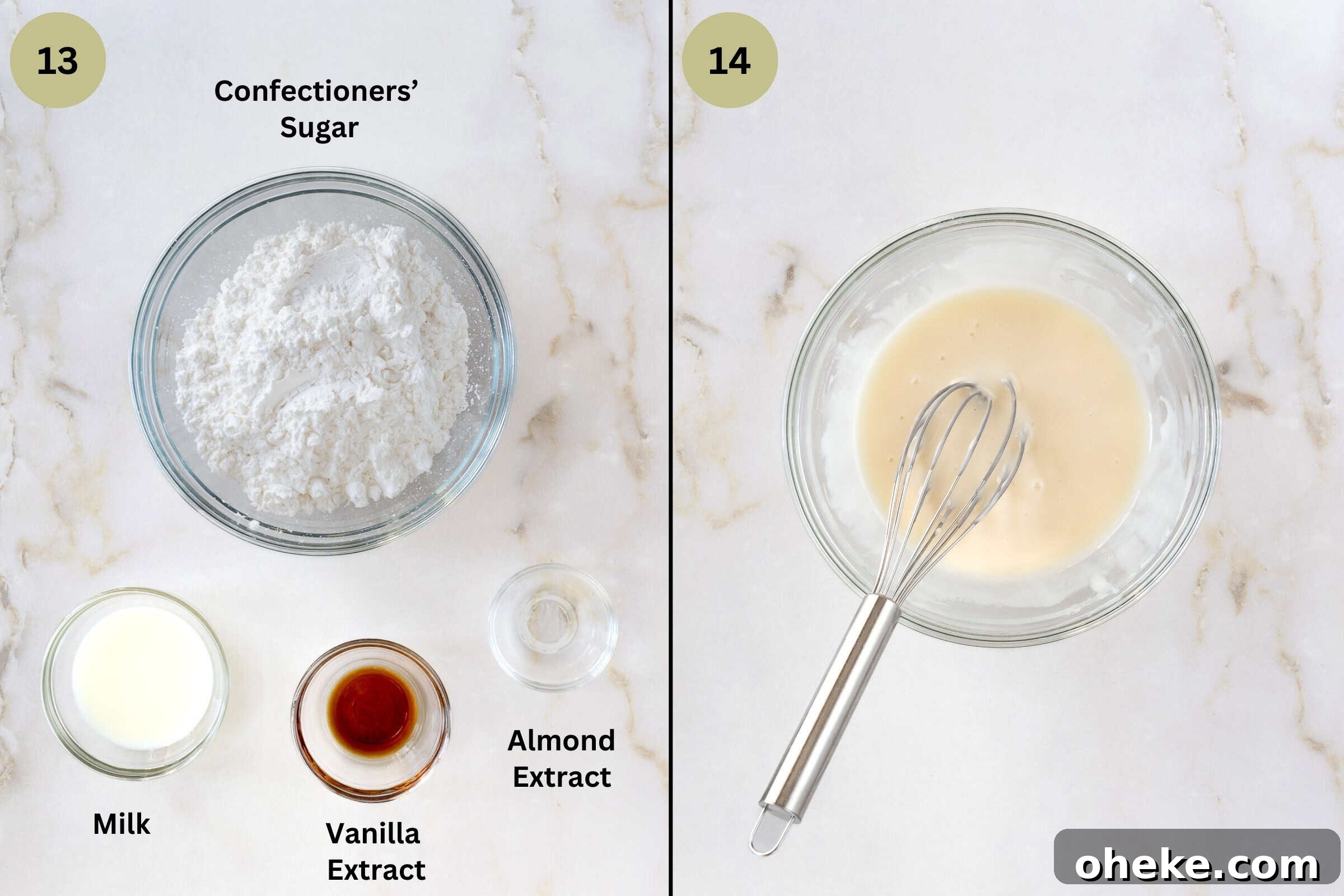 Ingredients for making glaze and image of the prepared glaze.