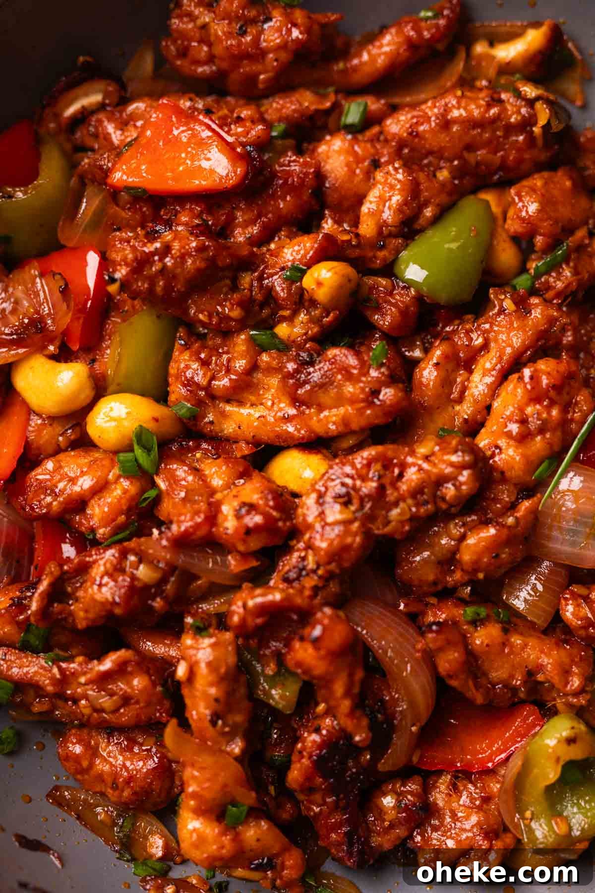 a close up image of dragon chicken to show it's texture