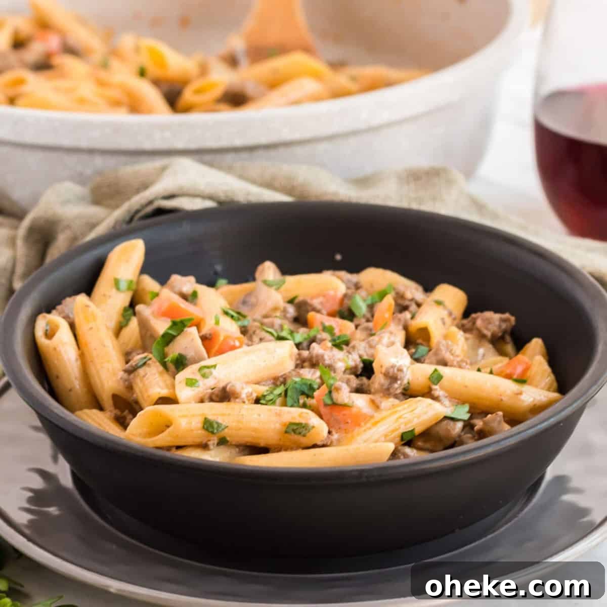 Hamburger stroganoff in a skillet