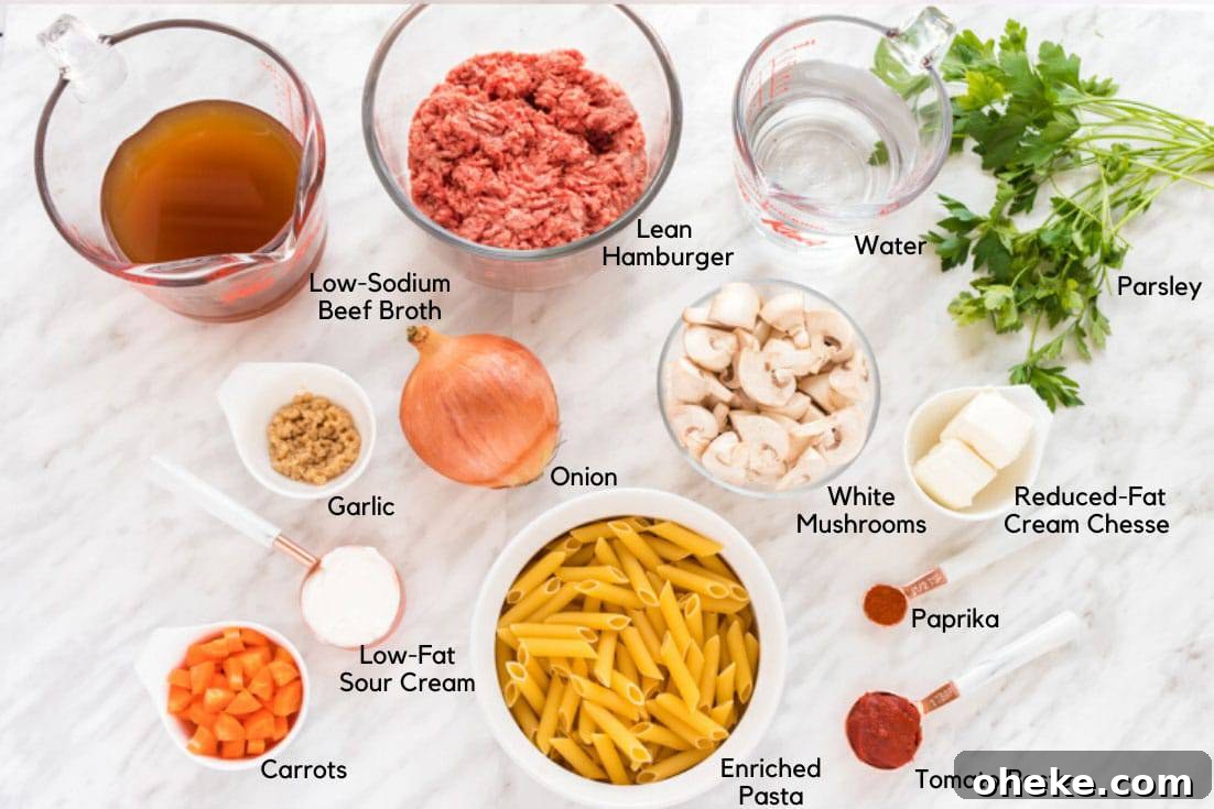 Ingredients for hamburger stroganoff