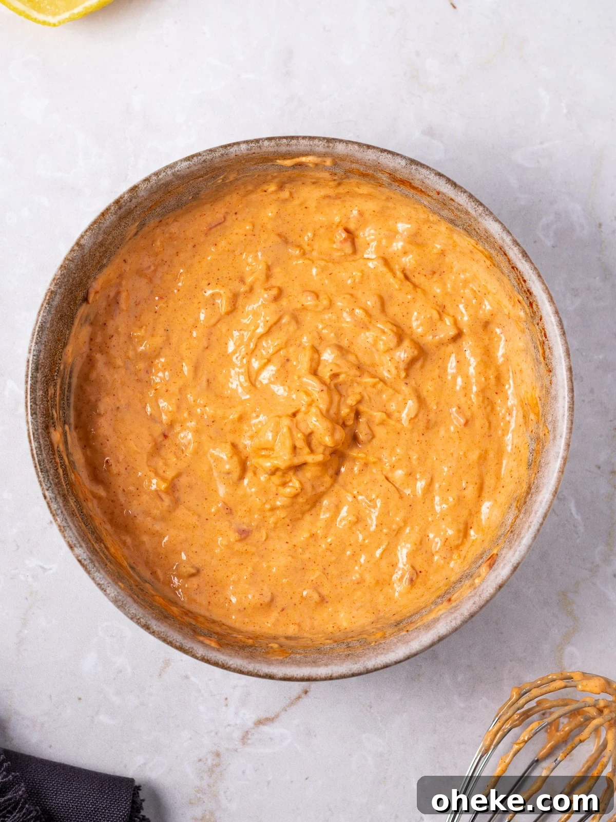 bowl with creamy spicy harissa aioli