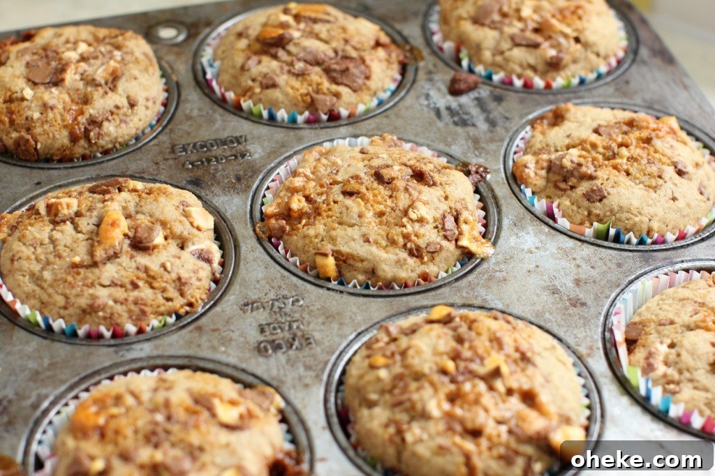 Candy Bar Muffins: Turn Halloween Candy Into Irresistible Muffins 7 candy bar muffins out of the oven