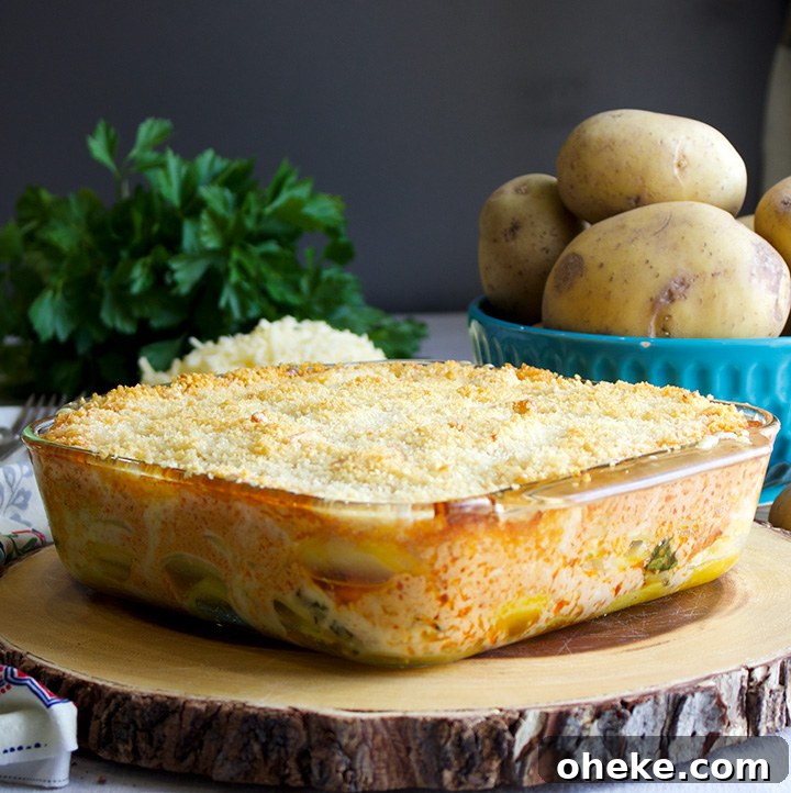 Cheese Potato Gratin with Smoked Salmon and Paprika Cream