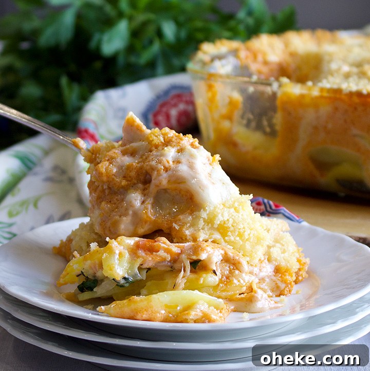 Cheese Potato Gratin with Smoked Salmon and Paprika Cream