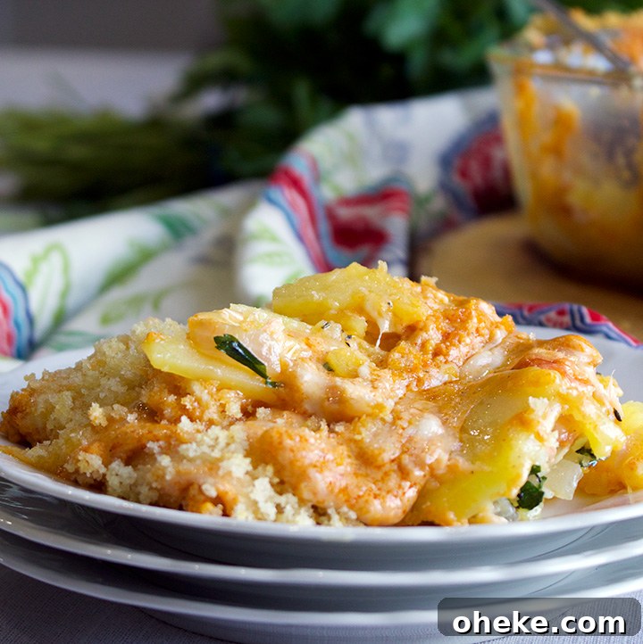 Cheese Potato Gratin with Smoked Salmon and Paprika Cream
