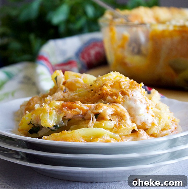 Cheese Potato Gratin with Smoked Salmon and Paprika Cream