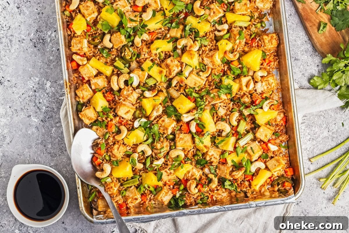 Wok-Seared Pineapple Fried Rice with Shrimp and Cashews 14 An overhead image of pineapple fried rice.