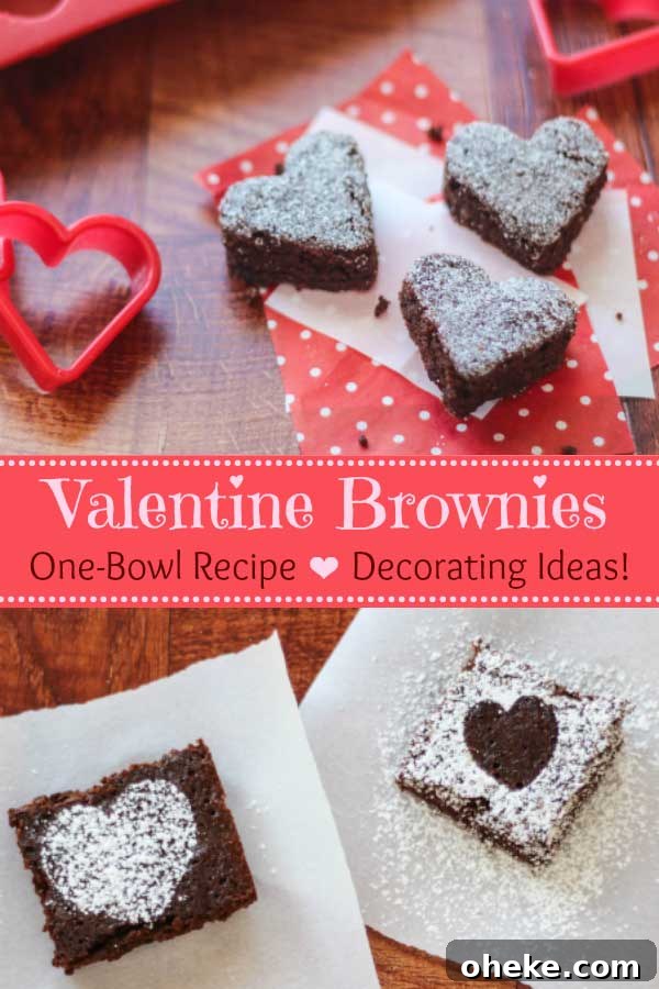 An easy Valentine's Day dessert recipe - these one-bowl brownies are so quick and simple! And, they’re full of deep, dark, fudgy flavor … totally decadent! Bonus: they’re made with whole wheat and are so much healthier! Plus we’ve got great Valentine’s Day decorating ideas – so cute and fun! | #Valentines #brownies #Valentine #wholewheat #ValentinesDay #healthybrownies #hearts #healthyrecipes #healthydessert #healthytreats | www.TwoHealthyKitchens.com
