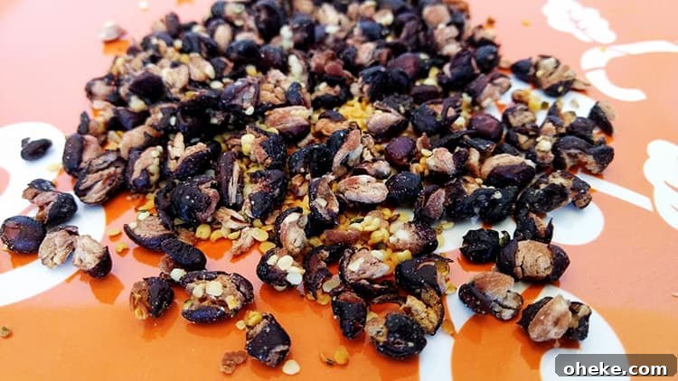 orange and white plate containing roasted black beans