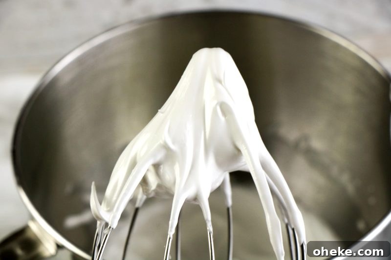 Ghost Meringues Recipe: How to Make Spooky Meringue Cookies 6 Perfect whipped meringue on the beater of the stand mixer.