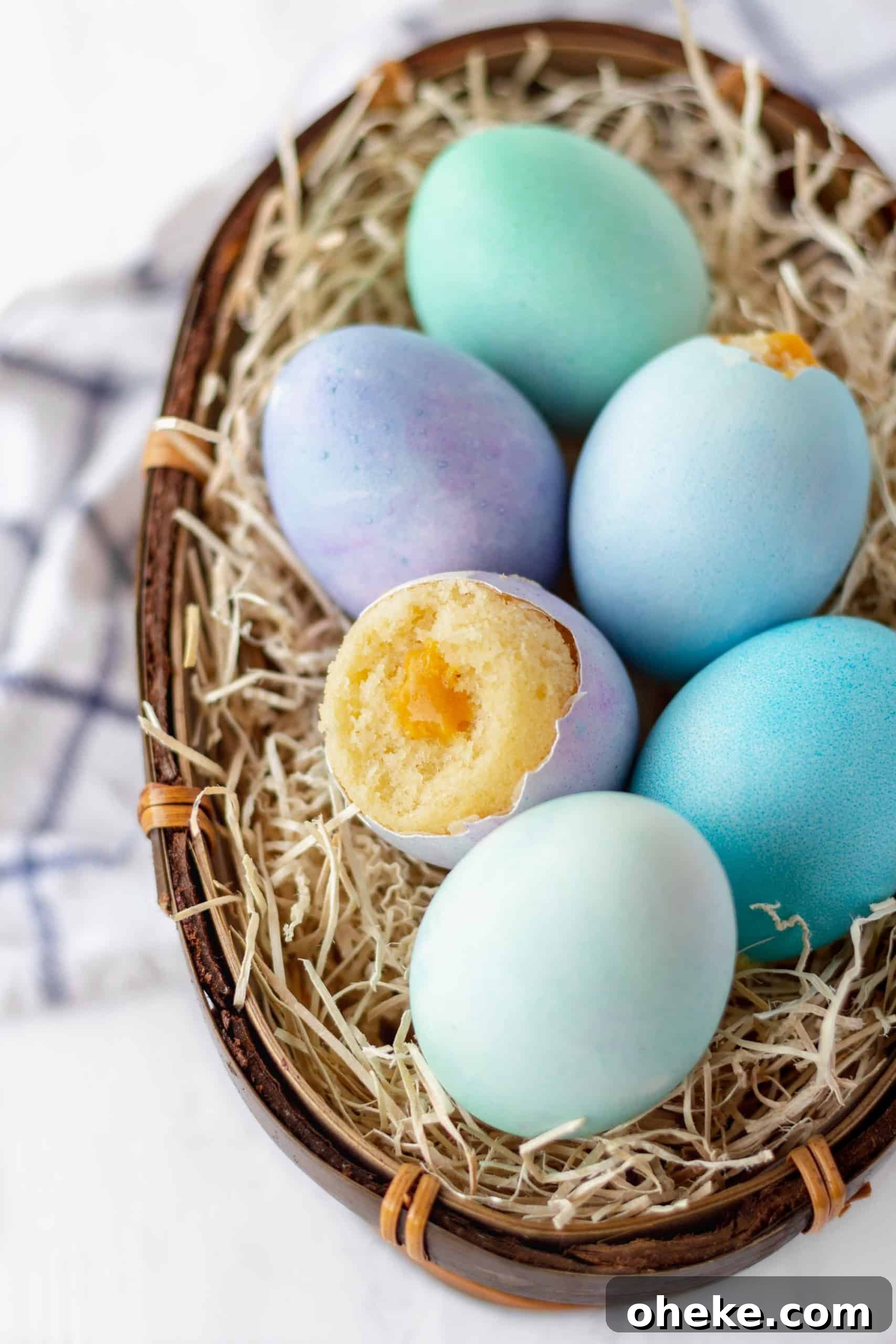 Vanilla cupcakes baked in eggshells with carrot curd