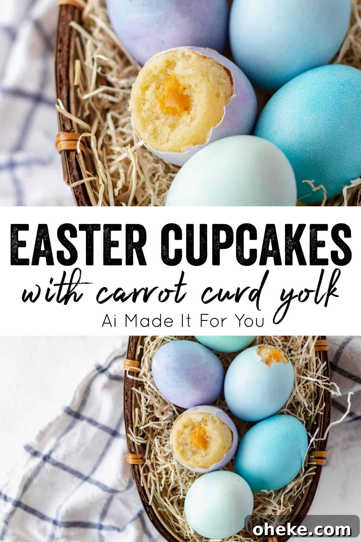 Vanilla cupcakes baked in eggshells with carrot curd