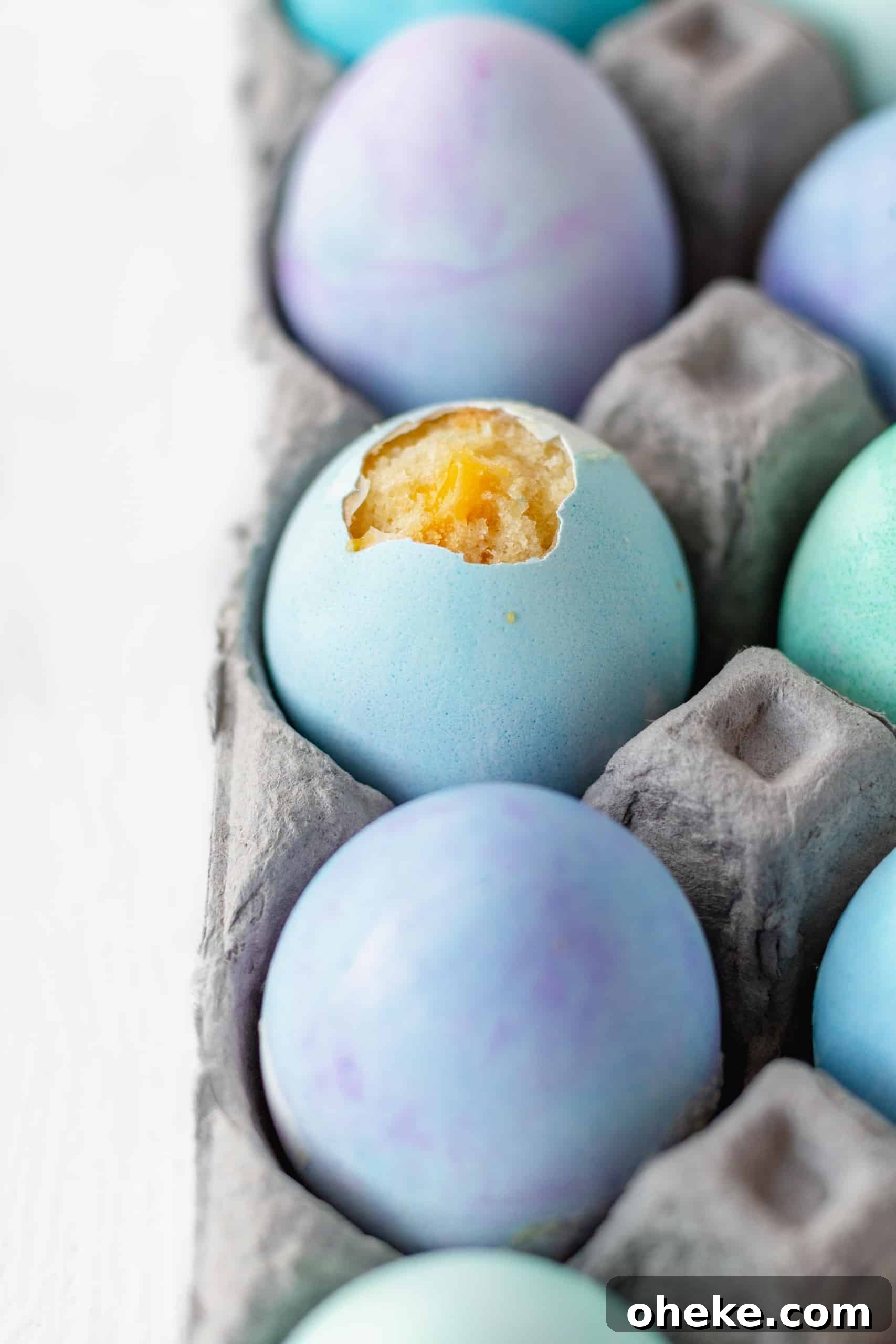 Dyed eggs with vanilla cake baked inside