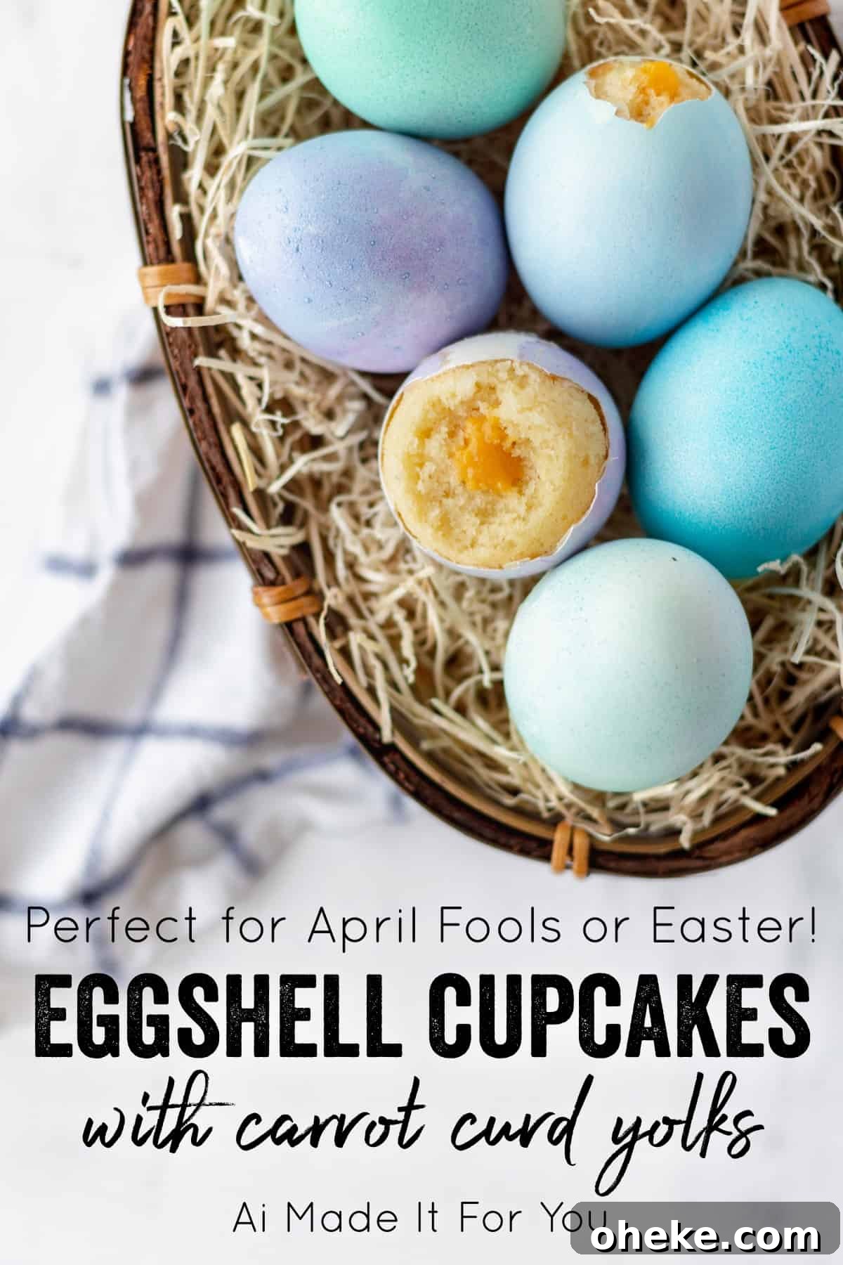 Vanilla cupcakes baked in eggshells with carrot curd