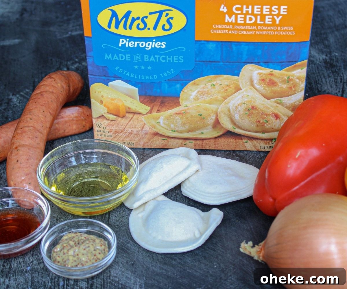 Crispy Air Fryer Pierogies with Kielbasa and Caramelized Onions 3 Ingredients in bowls for air fryer and grilled pierogies.