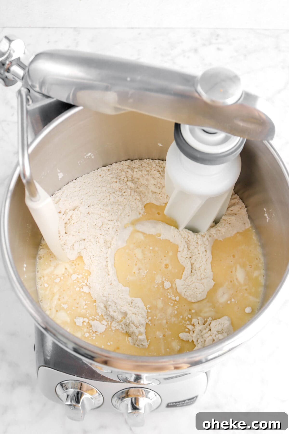 milk mixture added to flour mixture