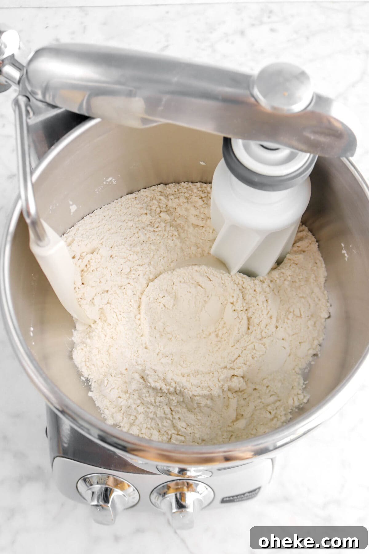dry ingredients stirred together in mixer