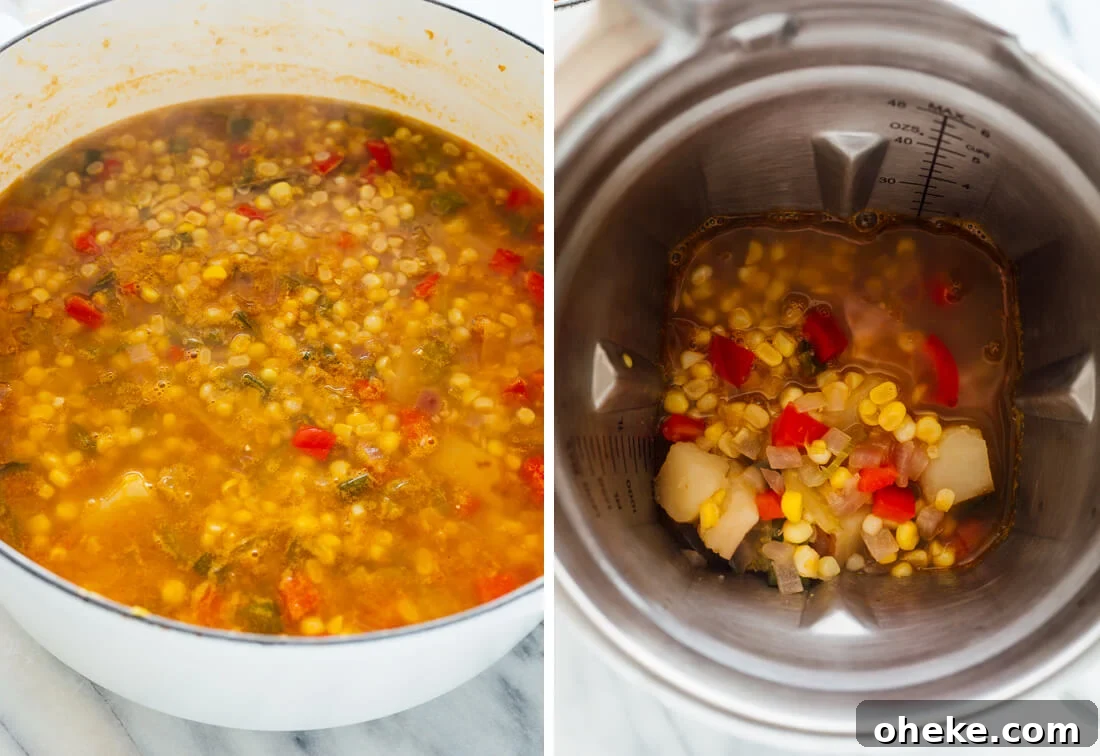 Southwestern Corn Chowder Recipe with Smoky Chipotle and Bacon 4 blending portion of corn chowder