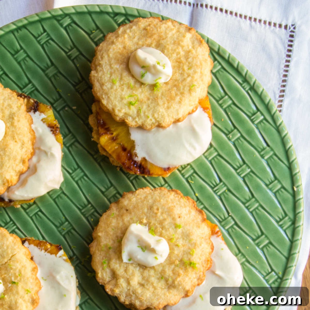 September Week 2 Vegetarian Meal Plan: Fresh Recipes & Grocery List 11 Grilled pineapple and whipped cream sandwiched between coconut and lime shortcakes.
