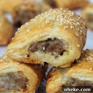 Honey Mustard Cocktail Sausages Recipe for Parties 9 A pile of gluten free sausage rolls.