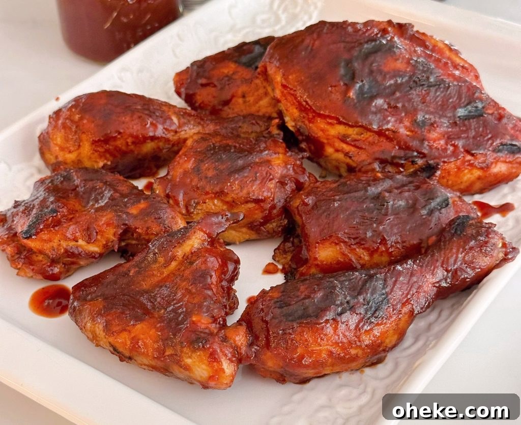 Cherry Dr Pepper Glazed Grilled Chicken Recipe 12 Close-up photo of grilled BBQ chicken.