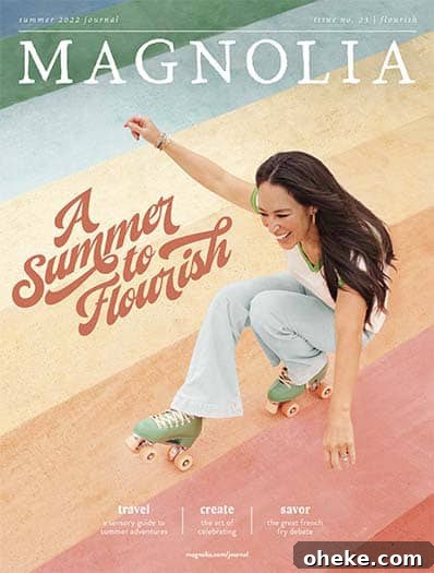 Magnolia magazine with a picture of Joanna Gaines roller skating on the cover