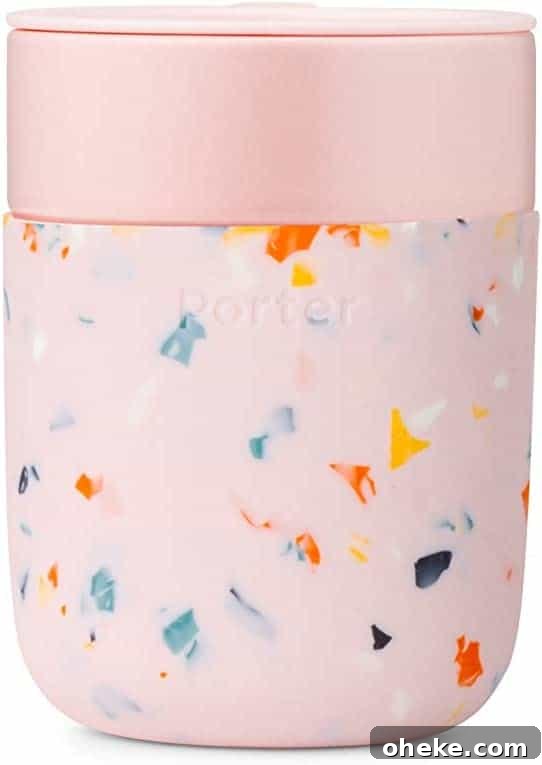 a pink confetti coffee thermos