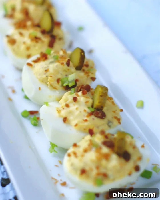 Deviled Eggs with Pickles & Bacon