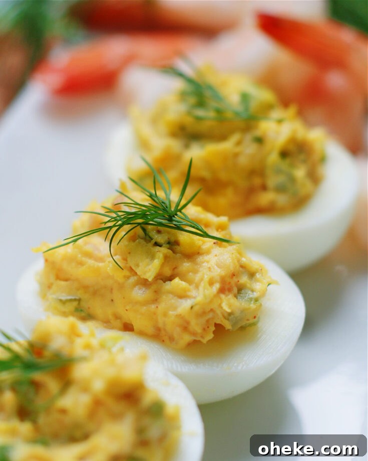 Shrimp & crab stuffed deviled eggs are perfect for Easter, Thanksgiving, Christmas, cookouts and parties.