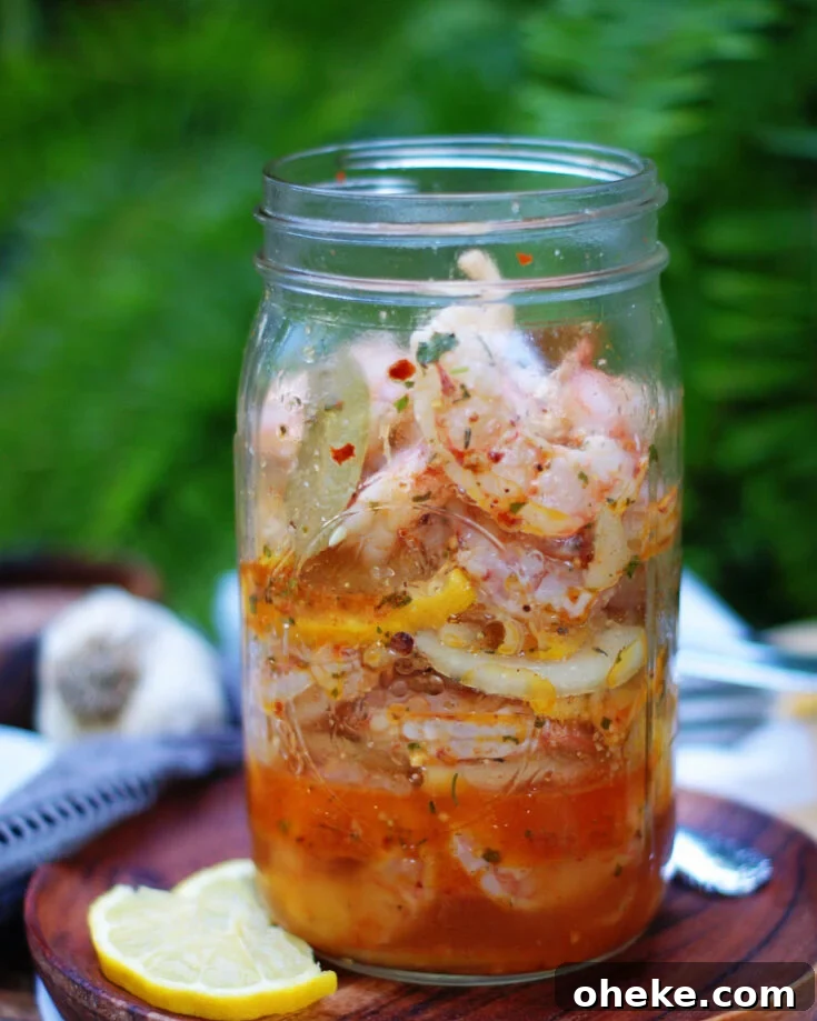 making pickled shrimp in a jar