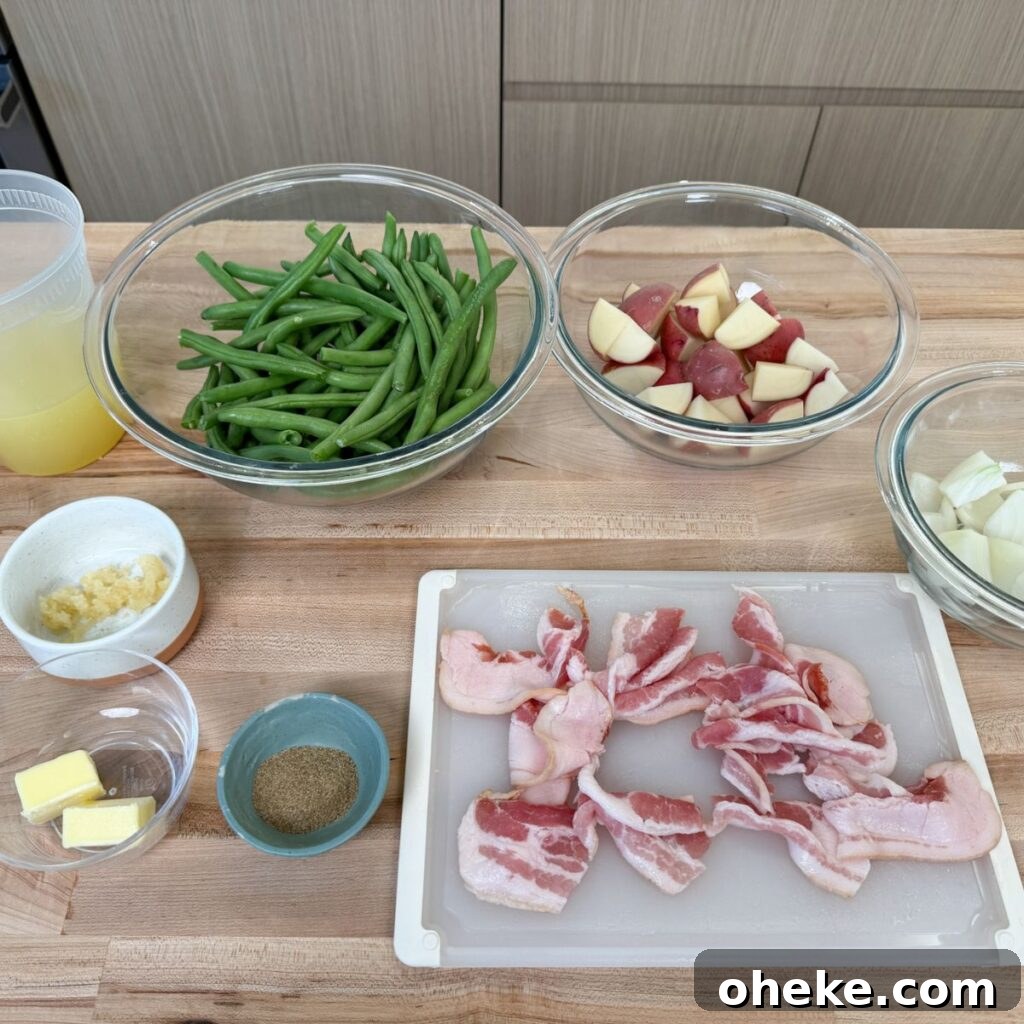 Southern-Style Green Beans and Potatoes Recipe for Comforting Sides 3 Ingredients for Southern green beans and potatoes.
