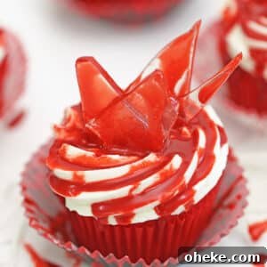 Bloody Glass Cupcakes Recipe: Spooky Jello-Filled Treats for Halloween 12 Close up of the top of a bloody glass cupcake.