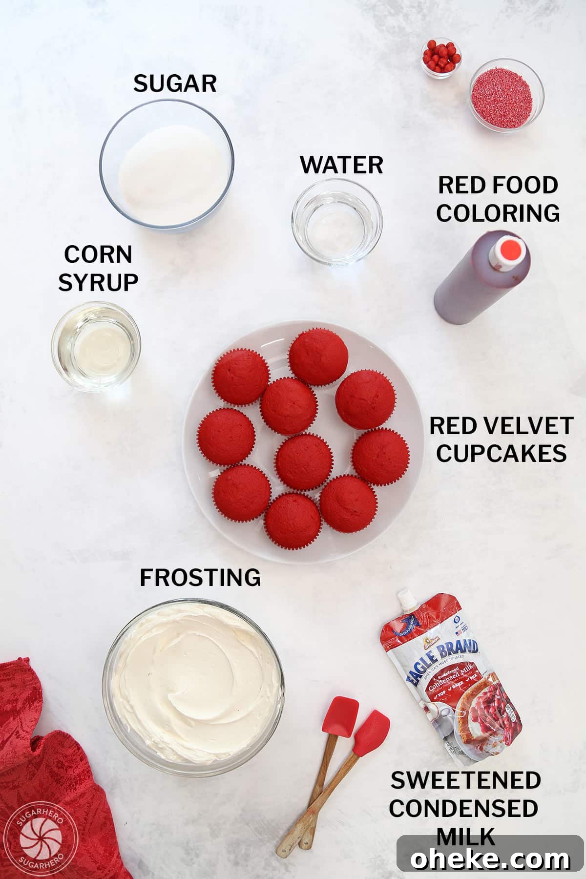 Bloody Glass Cupcakes Recipe: Spooky Jello-Filled Treats for Halloween 3 Ingredients needed to make bloody glass cupcakes with text labels.