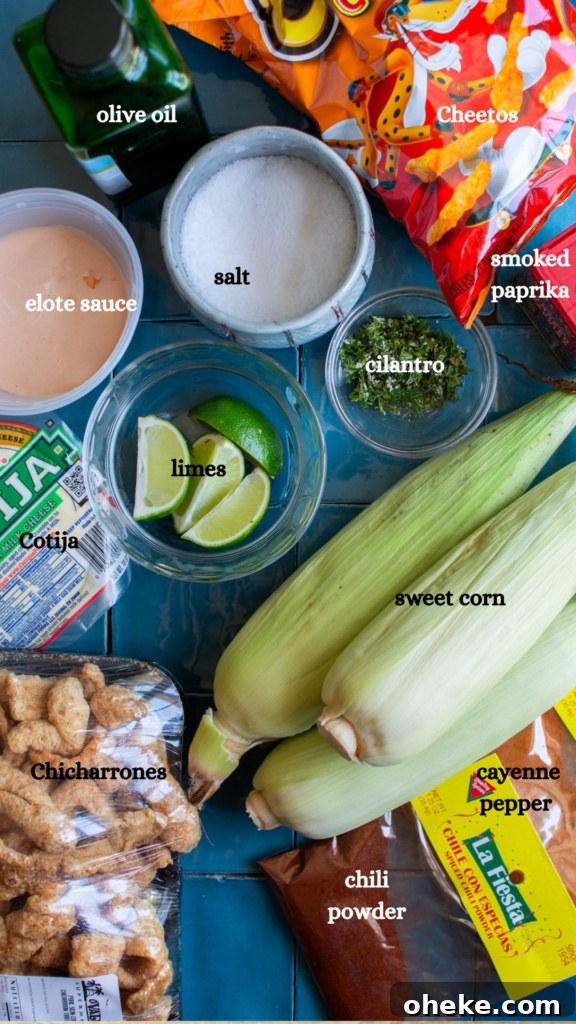 All the ingredients to make an elote loco recipe