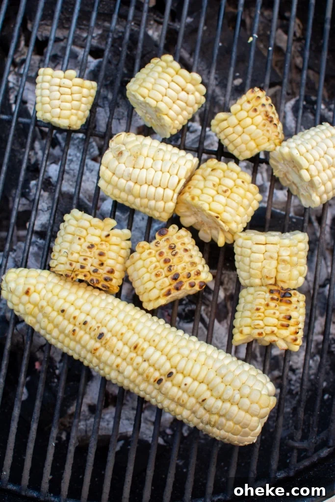 The corn grilling on the grill
